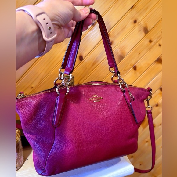 Coach Handbags - Coach Mini Kelsey Satchel F36675 Pebbled Leather Magenta Crossbody Bag